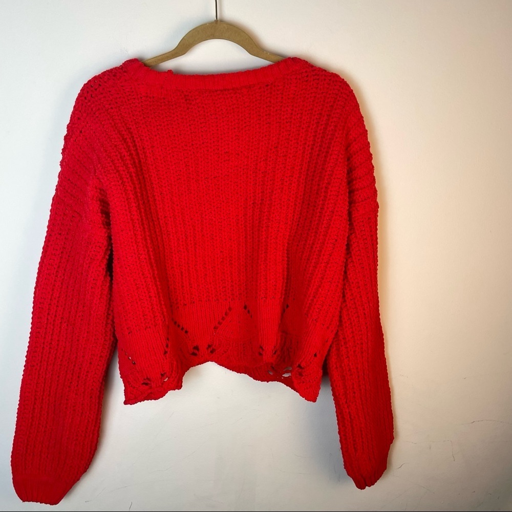 Alya Vibrant Red Knit Soft Cutout Sweater Size Medium - Picture 7 of 9